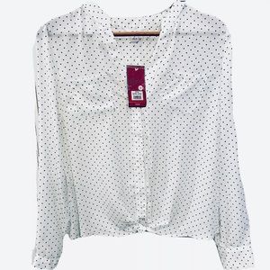 CANDIES White Black Polka Dots Lace Back Sz L NEW